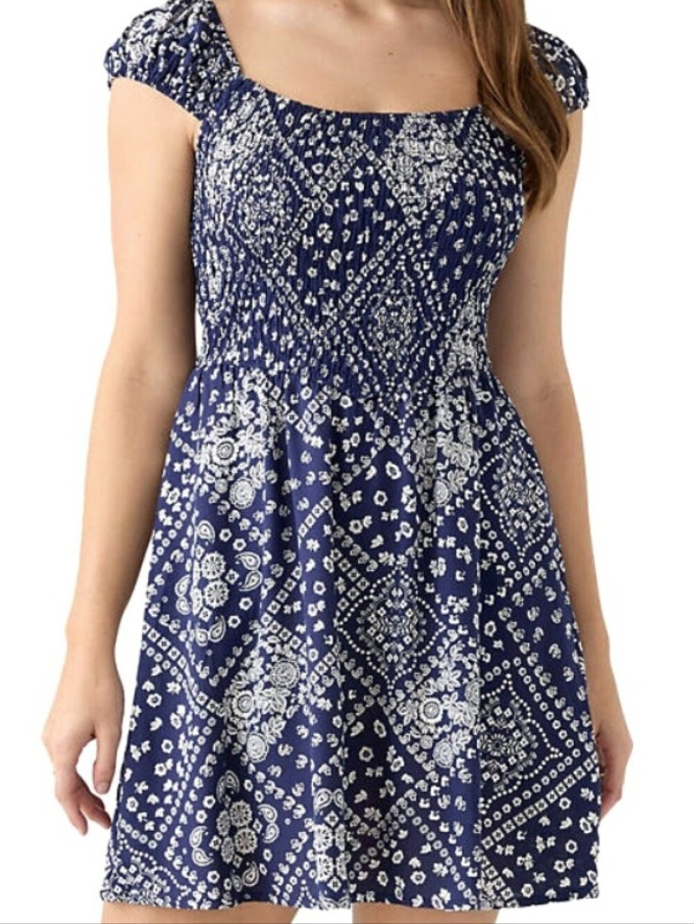 June & Hudson Patterned Smocked-Top Dress
